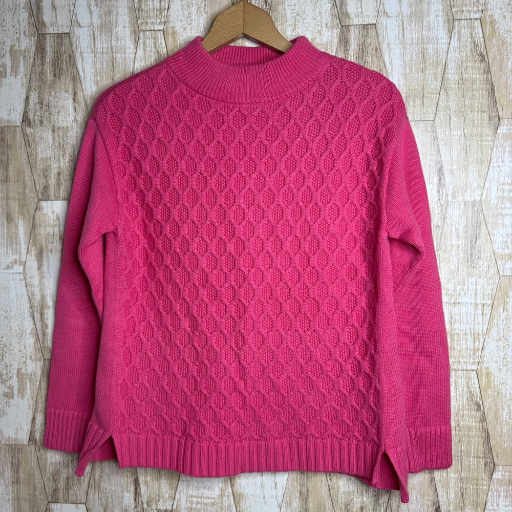 Talbots Petite Pink Cable Knit Mock Neck Sweater SP Cotton Blend